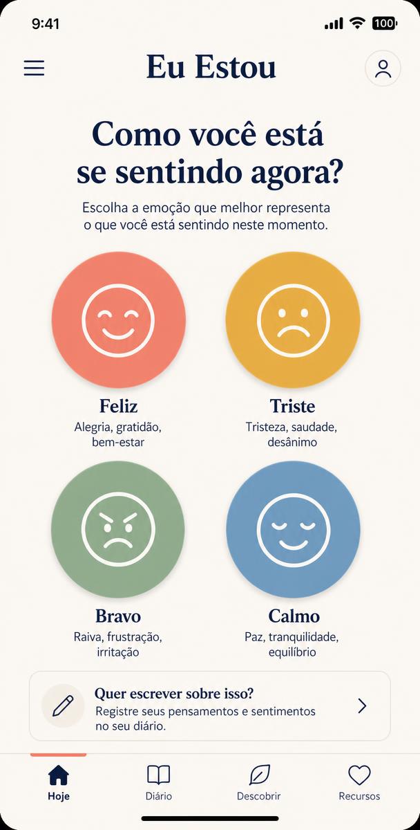 Tela Eu Estou, de registro emocional, do Belinda App