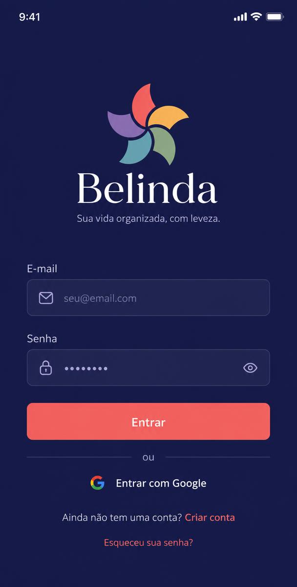 Tela de login do Belinda App